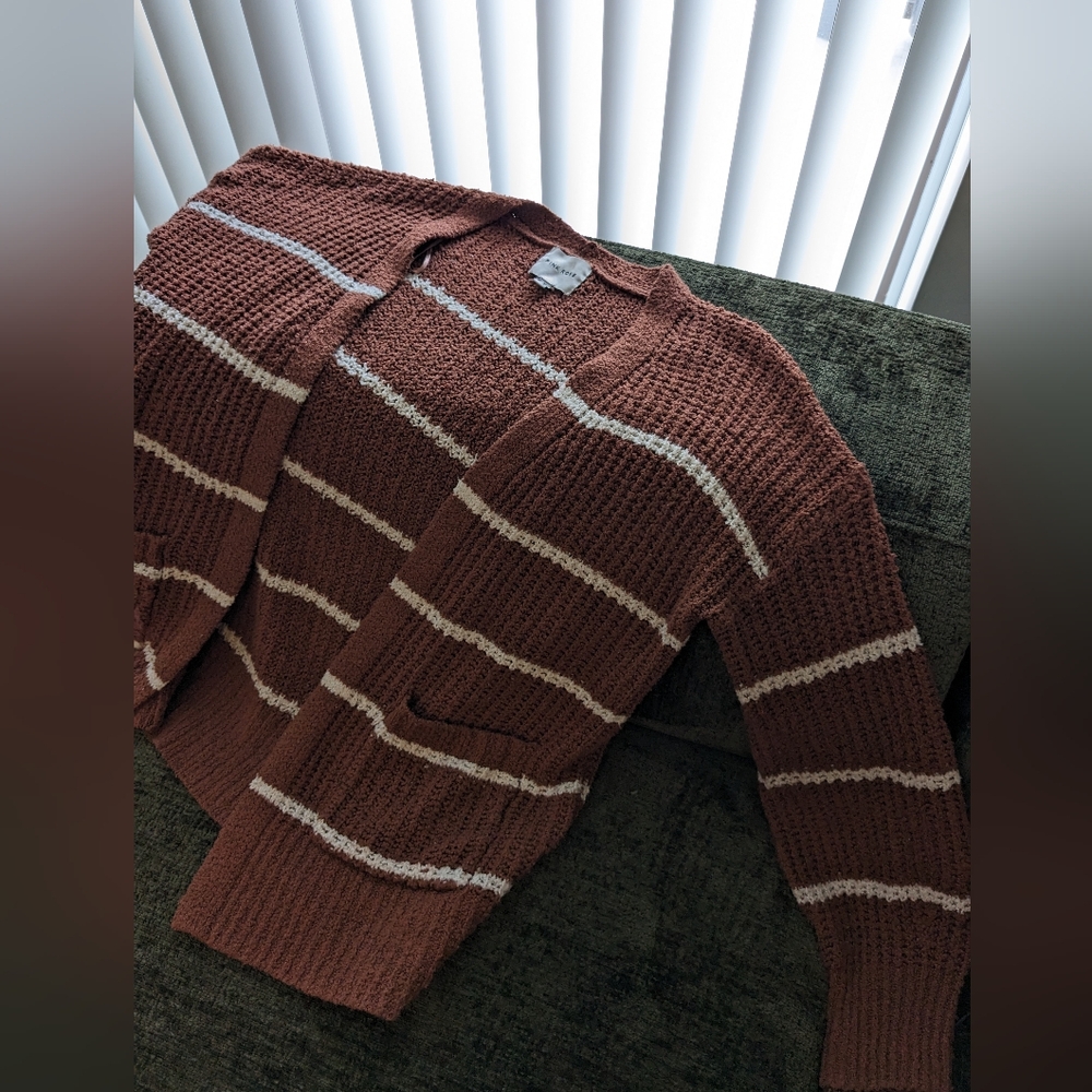 Reddish Brown and White Striped Women's Cardigan